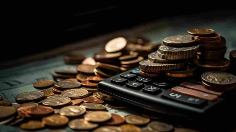 Moedas em cima de uma calculadora